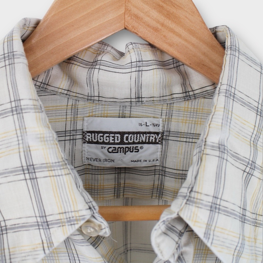 Vintage 70s Plaid Western Shirt USA Made Button Up Cowboy Mens L 16 16.5 - Picture 5 of 5